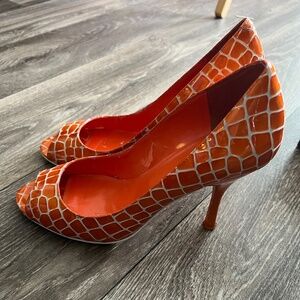 Orange Leather Enzo Angiolini Peep Toe Heel